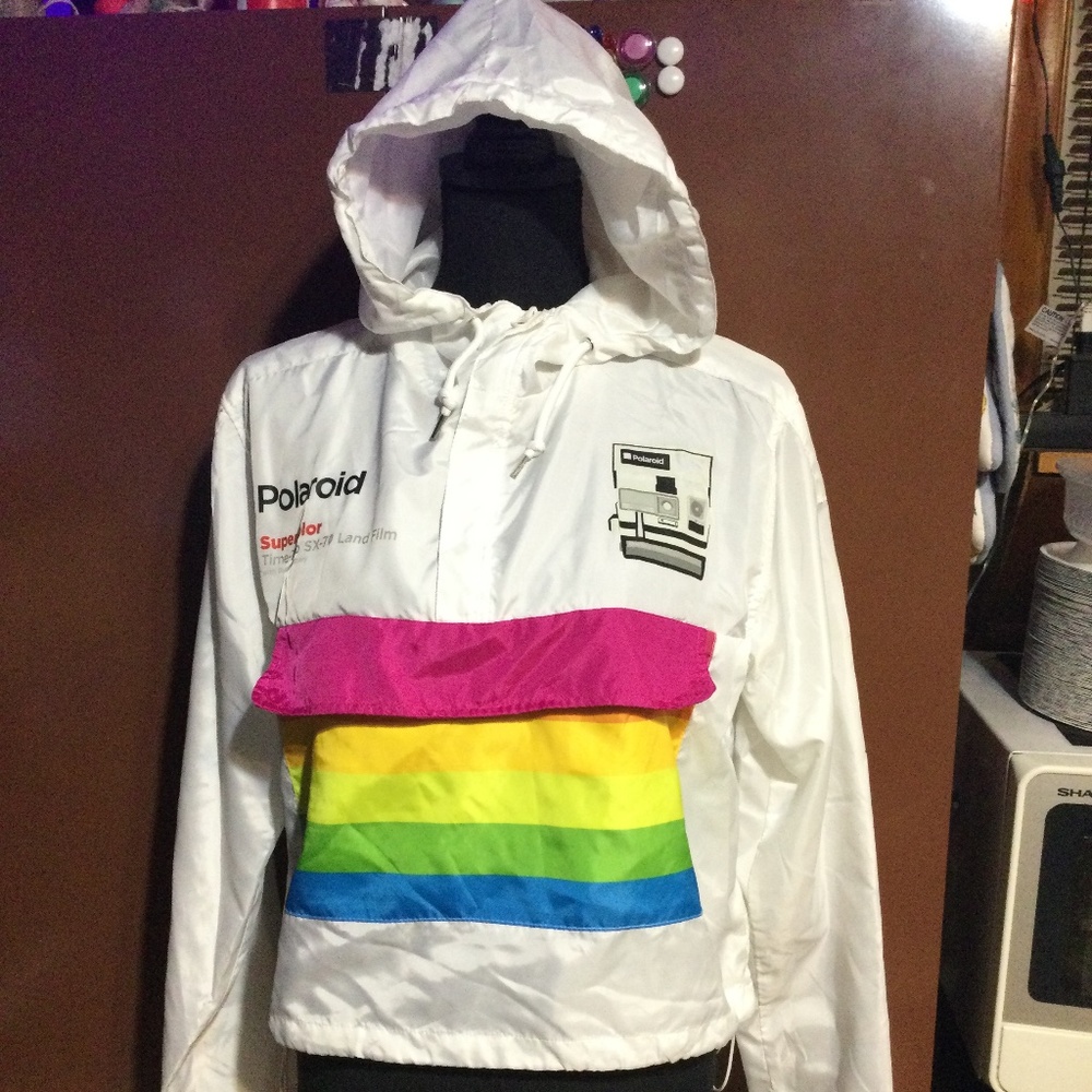 Polaroid White hooded windbreaker. size Medium